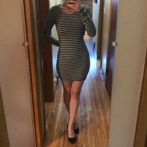 Black and white striped bodycon dress